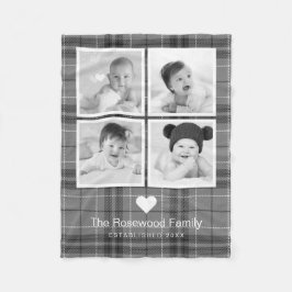 プレイドグレーファミリーフォトコラージュパーソナライズされた フリースブランケット