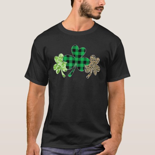 プレイドシャムロックヒョウ迷彩おもしろいSt patricks Tシャツ (正面)