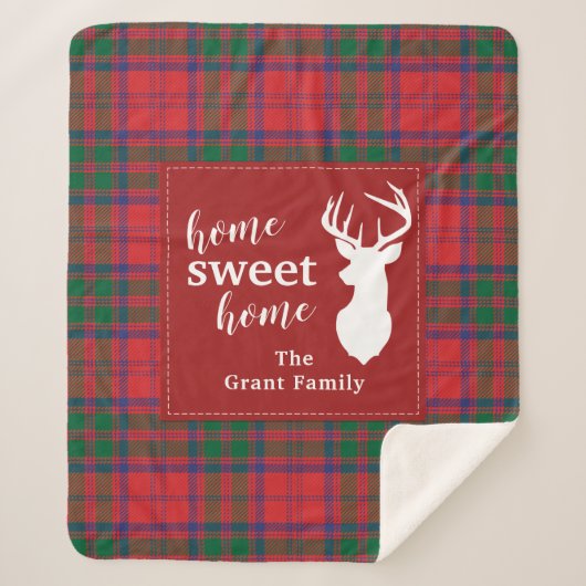 プレイドスウィートホームタータンチェッククラントンプソンパーソナライズされた シェルパブランケット (正面)