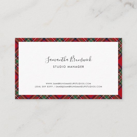 プレイドスクリプトエレガントメイクアップアーティストタータンチェック 名刺 (正面)