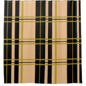 プレイドストライプのブラックとバラ金ゴールド シャワーカーテン (正面)