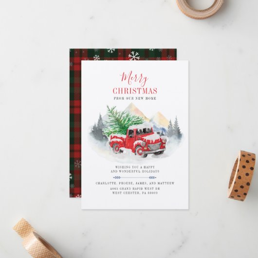 プレイドスノーフレークホリデームービングアナウンスメント ノートカード (正面/裏面インサイチュ)