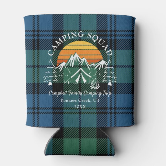 プレイドタータンチェックファミリーキャンピングスクワッドキャンベルレトロ 缶クーラー (裏面)