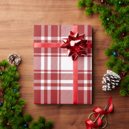 プレイドタータンチェックレッドホワイトホリデーフェスティバルクリスマス ラッピングペーパー