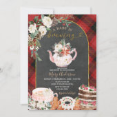 プレイドティーパーティーベビーは冬の赤ちゃんシャワーを醸造している 招待状 (正面)