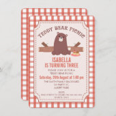 プレイドテディベアピクニック誕生日招待状 招待状 (正面/裏面)