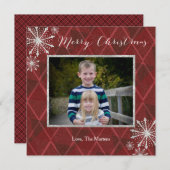 プレイドディモンドスノーフレークメリークリスマスフォトカード シーズンカード (正面/裏面)