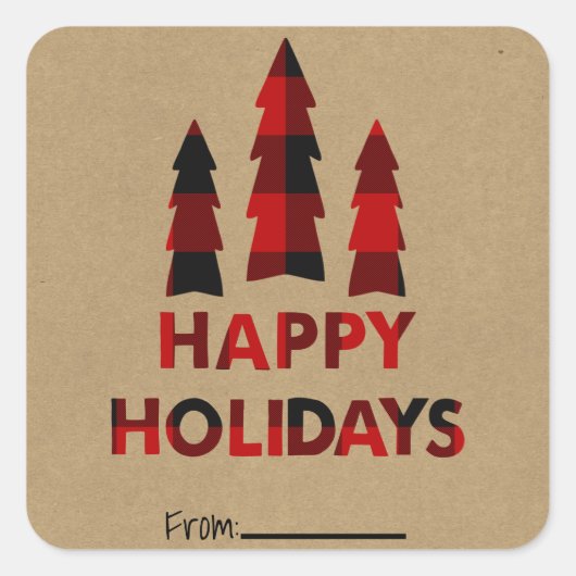 プレイドハッピーホリデーズクリスマスツリーズプレイドクラフト スクエアシール (正面)
