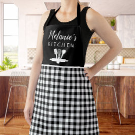 プレイドバッファローチェックキッチンツール+名前 エプロン