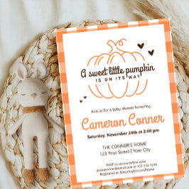 プレイドパターンカボチャその方法に秋ベビーシャワー 招待状