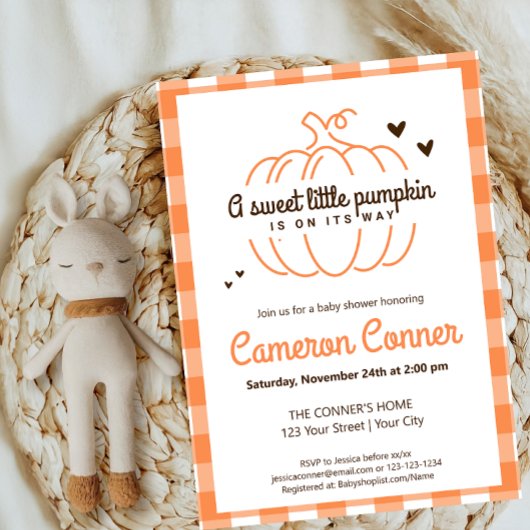 プレイドパターンカボチャその方法に秋ベビーシャワー 招待状