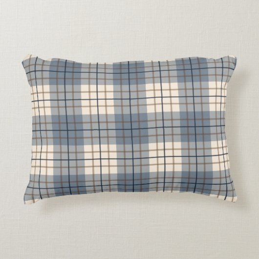 プレイドパターンブルースブラウンクリーム アクセントクッション (正面)