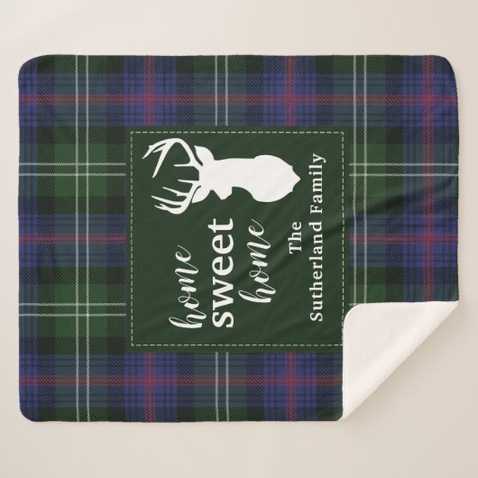 プレイドパーソナライズされたスウィートホームサザーランドタータンチェック シェルパブランケット (正面(横))