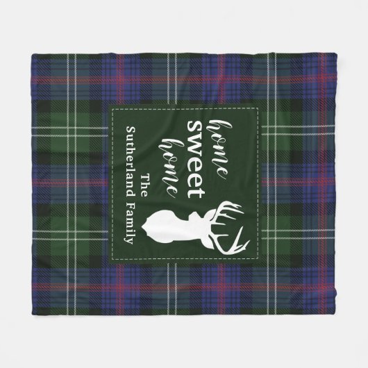 プレイドパーソナライズされたスウィートホームサザーランドタータンチェック フリースブランケット (正面(横))