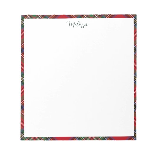 プレイドパーソナライズされたスクリプトクラシックタータンチェック ノートパッド (正面)