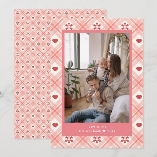 プレイドパーソナライズされたハートスノーフレーク写真 シーズンカード (正面/裏面)
