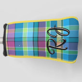 プレイドパーソナライズされたパープルグリーンイエローターコイズ ゴルフヘッドカバー (正面)