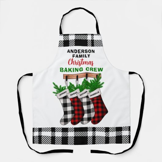 プレイドパーソナライズされたファミリークリスマスベーキングクルー エプロン (正面)