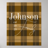 プレイドパーソナライズされたファミリ名ブラウン ポスター (正面)