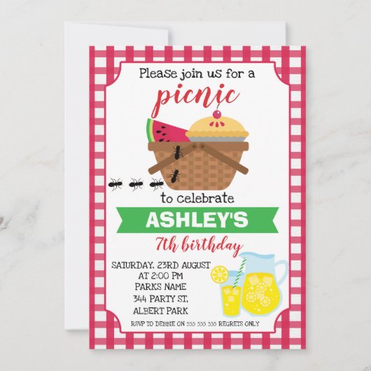 プレイドピクニック誕生日招待 招待状 (正面)