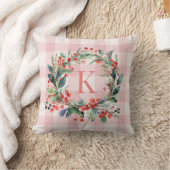 プレイドピンクモノグラムグリーナリークリスマスリース クッション (ブランケット)