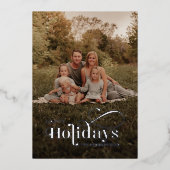 プレイドファミリーフォトスノーフレークスクリスマスシルバー 箔シーズンカード (正面)