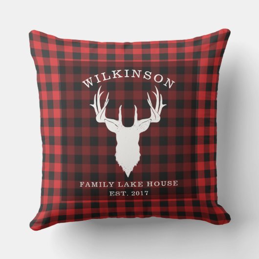 プレイドファミリーレッドバッファローランバージャックレイクハウス クッション (裏面)