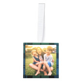 プレイドファミリー写真クリスマスキャンプベルタータンチェック キューブオーナメント (正面)