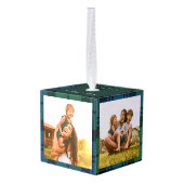 プレイドファミリー写真クリスマスキャンプベルタータンチェック キューブオーナメント (裏面アングル)