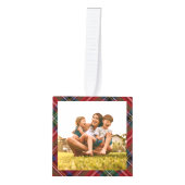 プレイドファースト・ファミリー写真スチュワートタータンチェック キューブオーナメント (正面)