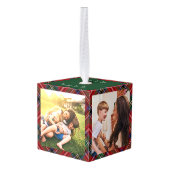 プレイドファースト・ファミリー写真スチュワートタータンチェック キューブオーナメント (裏面アングル)