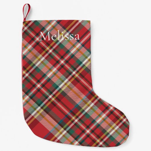 プレイドファームハウスレッドチェックホリデ素朴ーズ スモールクリスマスストッキング (正面)