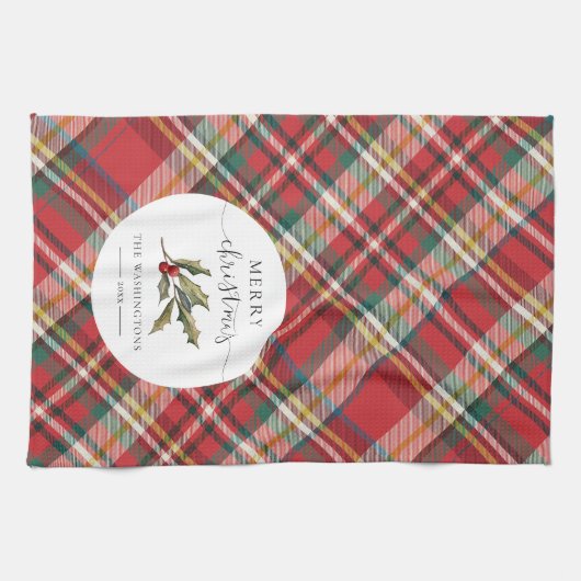 プレイドファームハウスレッドチェックメリー素朴クリスマス キッチンタオル (横)