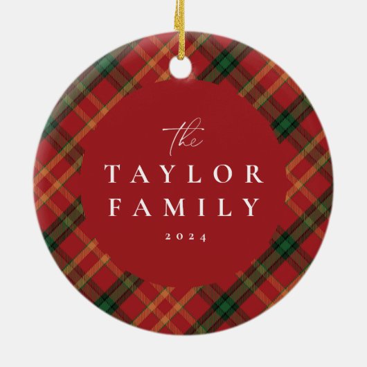 プレイドフレームファミリーフォトクリスマパーソナライズされたス セラミックオーナメント (裏面)