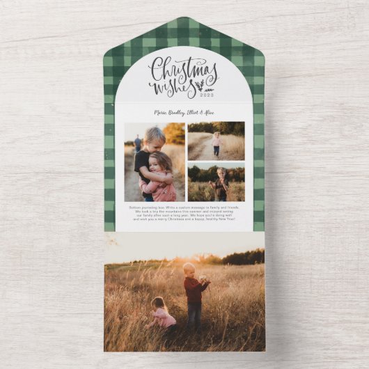 プレイドフローラクリスマスグリーン4フォトホリデー オールインワン招待状 (内側)