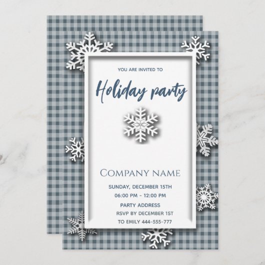 プレイドブルースノーフレーク・ホリデーパ企業のーティ 招待状 (正面/裏面)