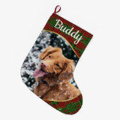 プレイドペモダンッパーソナライズされたトクリスマスストッキング ラージクリスマスストッキング (正面 (吊り時))