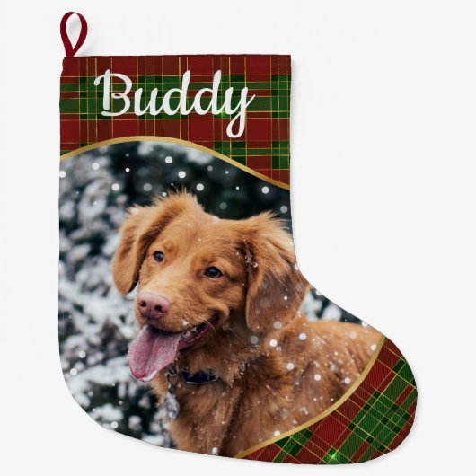 プレイドペモダンッパーソナライズされたトクリスマスストッキング ラージクリスマスストッキング (正面)