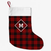 プレイドホリデーイニシャルレッド+ブラック スモールクリスマスストッキング (正面)