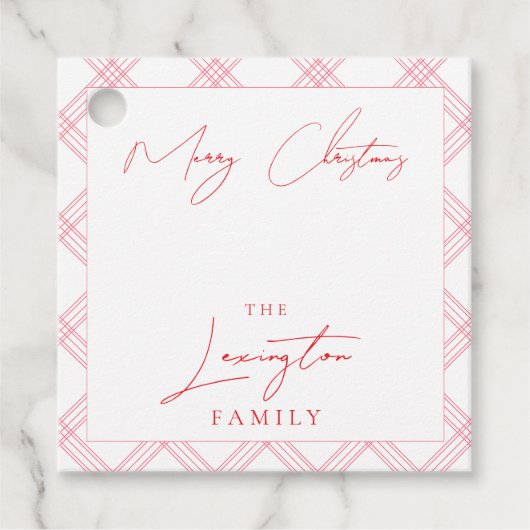 プレイドホリデーギフトラベル – ホットピンク&レッド フェイバータグ (正面)