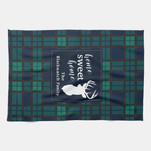 プレイドホリデータータンチェッククランブラックウォッチパーソナライズされた キッチンタオル (横)