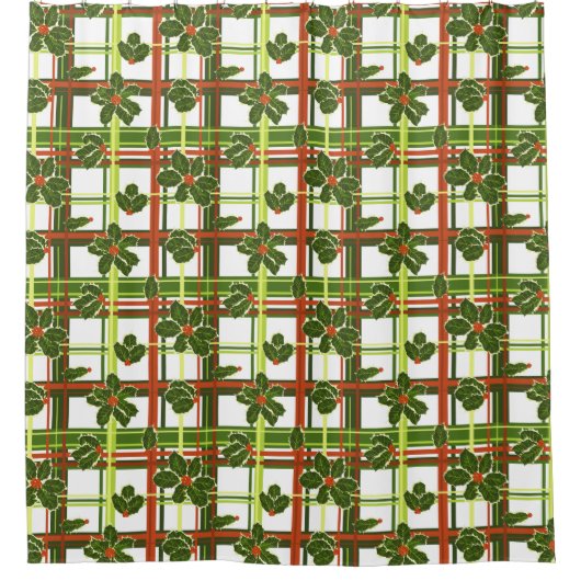 プレイドホリーベリーのクリスマス シャワーカーテン (正面)