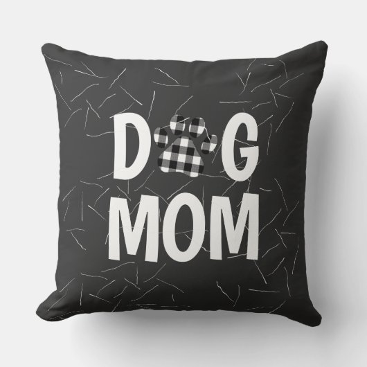 プレイドポードドッグMOM文字と髪 クッション (正面)