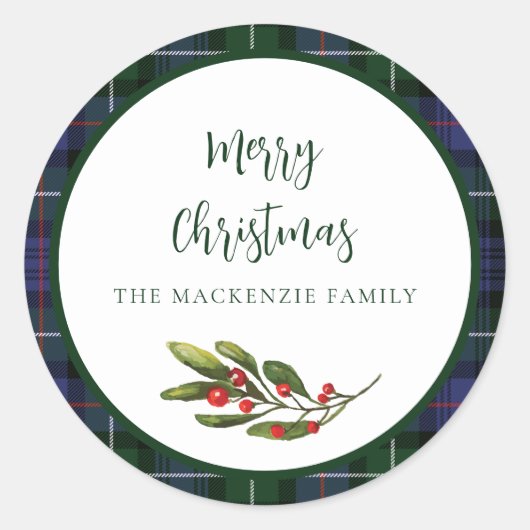 プレイドマッケンジータータンチェックファミリークリスマスホリデー ラウンドシール (正面)