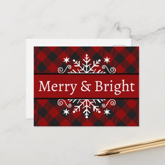 プレイドメリーと明るいスノーフレーク葉書 ポストカード (正面/裏面インサイチュ)