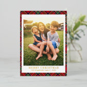 プレイドメリークリスマスフォトスススススススチュワートタータンチェック金ゴールド 箔シーズンカード (立ち正面)