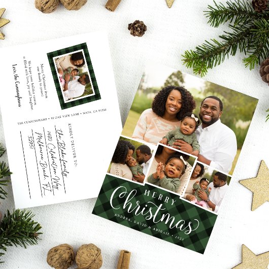プレイドメリーホリディフォトコラージポストカード シーズンポストカード