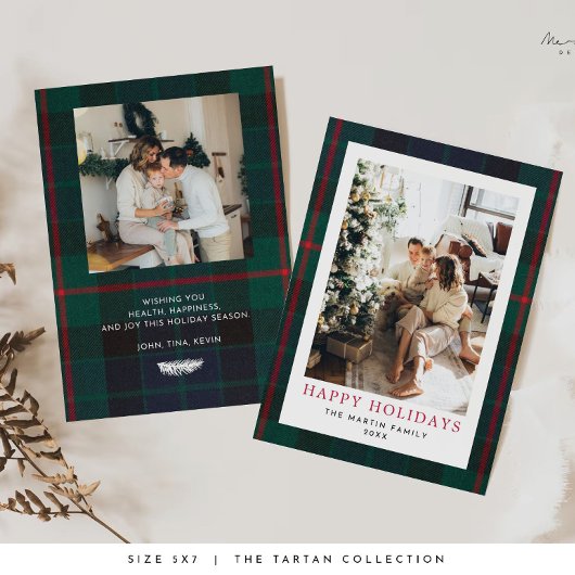 プレイドモダンクリスマスホリデーカードタータンチェック シーズンカード