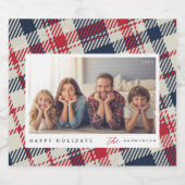 プレイドモダンパターカスタムンChristmas Family Photo リキュールボトルラベル (シングルラベル)