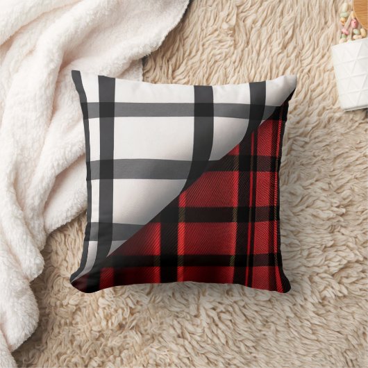 プレイドモダン抽象芸術レッドブラックプレイドコレクション クッション (ブランケット)